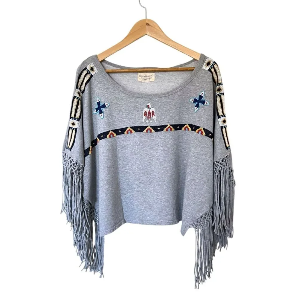 Ralph Lauren Denim & Supply Native American Beaded Fringe Poncho Top - Picture 1 of 5